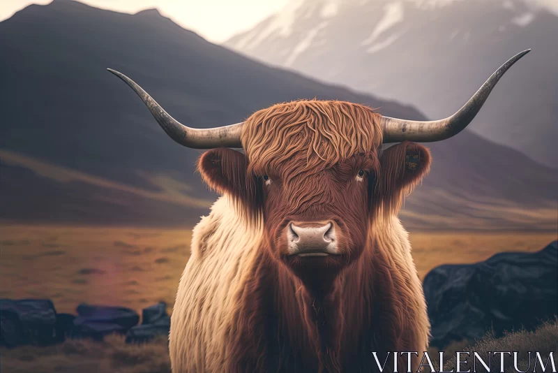 Majestic Cow in Scottish Landscape: A Captivating Nature Scene AI Image