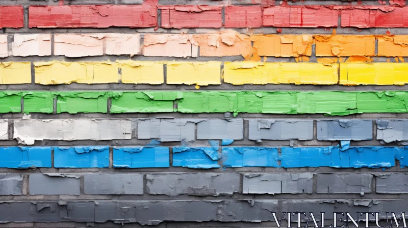Rainbow Brick Wall - Colorful Painted Bricks AI Image