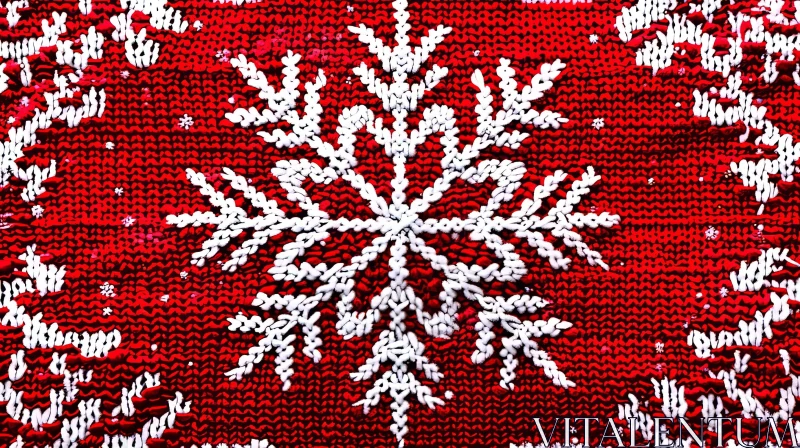 Red Knitted Fabric Snowflake Pattern - Christmas Winter Image AI Image