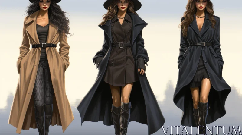 Stylish Women in Trench Coats and Boots AI Image