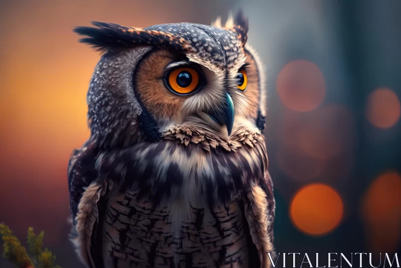 Close-Up Image of an Owl with Exquisite Realism and Dramatic Lighting AI Image