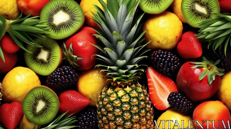 AI ART Delicious Fruit Composition - Fresh Pineapples, Kiwis, Strawberries, Blackberries