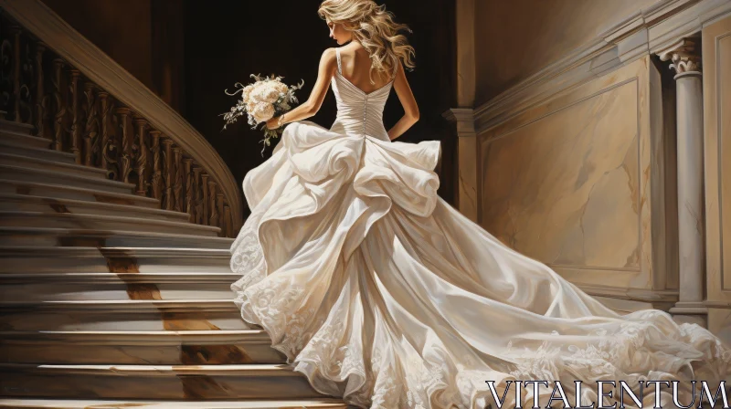 Elegant Bride Painting on Marble Staircase AI Image