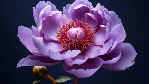 Exquisite Purple Peony Flower Bloom on Dark Blue Background