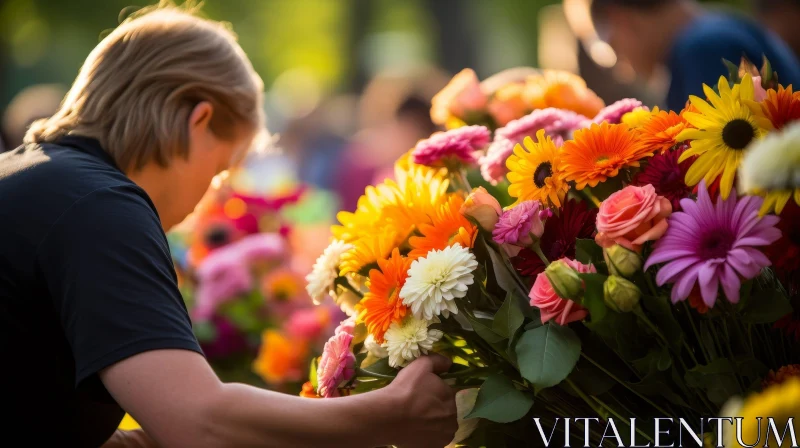 Person Holding Colorful Flower Bouquet AI Image