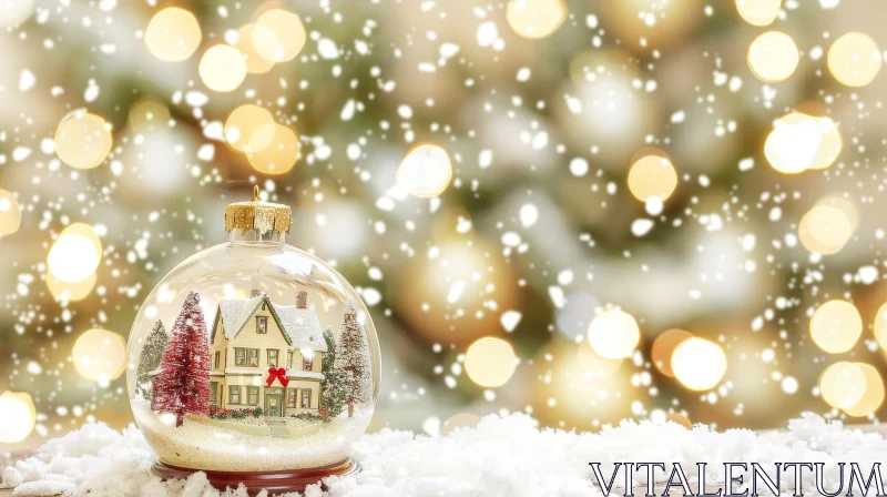 Christmas Ornament Miniature House Snowy Scene AI Image