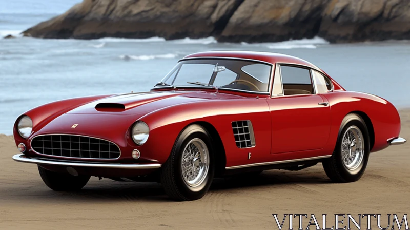 Dark Crimson Ferrari Scuderia Car on Beach | Precisionist Style AI Image