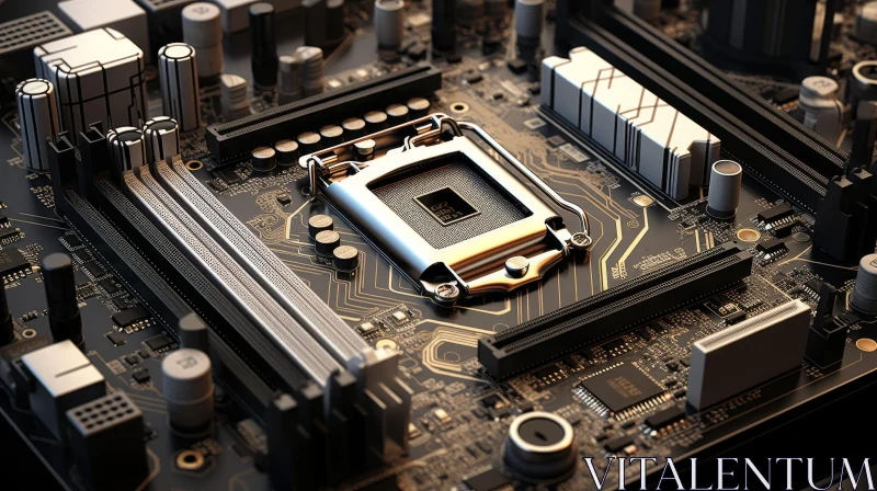 Detailed Computer Motherboard Close-Up AI Image