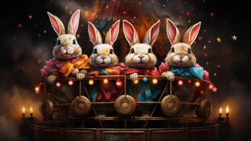 Enchanting Circus Scene with Rabbits in Colorful Costumes