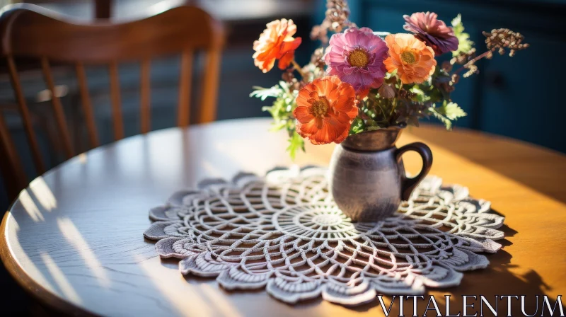 Floral Table Setting under Natural Sunlight AI Image