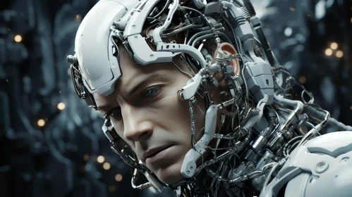 Male Cyborg Head Close-up - Technological Marvel
