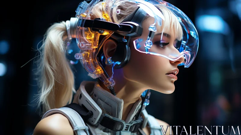 Young Woman in Futuristic Helmet - Sci-Fi Portrait AI Image
