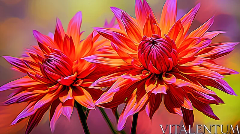 AI ART Beautiful Dahlia Flowers in Red, Orange, and Pink