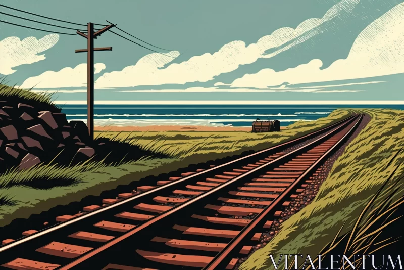 Captivating Train Line and Beach Poster | Detailed Compositions AI Image