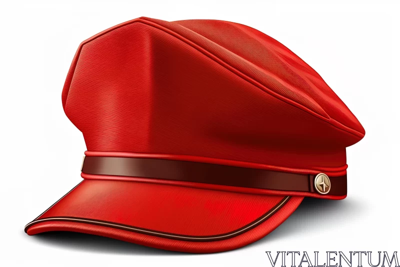 Vibrant Red Cap with Brown Trim on White Background AI Image