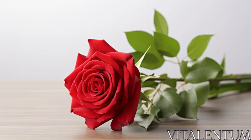 AI ART Beautiful Red Rose on Wooden Table