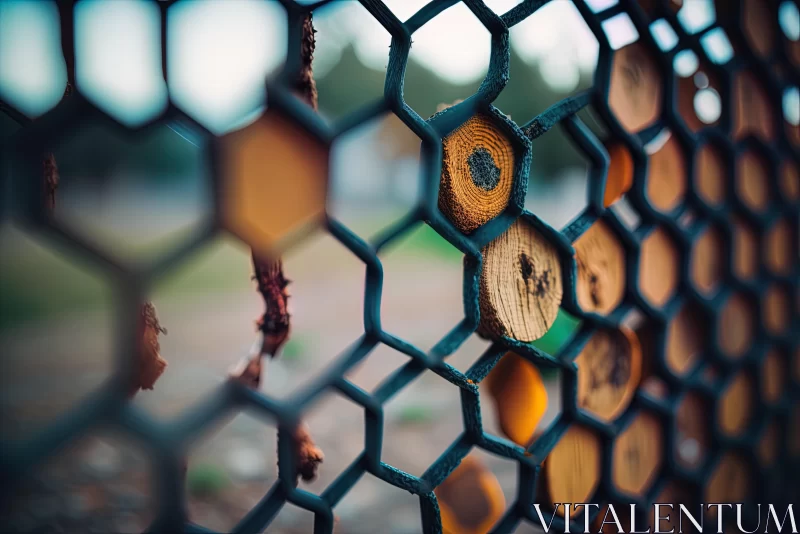 Captivating Metal and Wooden Wire Mesh Fence in Dark Teal and Amber AI Image