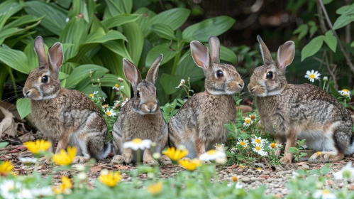 Charming Wild Rabbit Family Portrait in Nature Setting