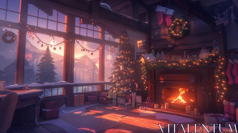 AI ART Christmas Living Room Decoration - Warm and Cozy Atmosphere