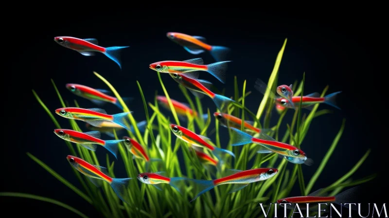 Colorful Neon Tetras Swimming in Planted Aquarium AI Image