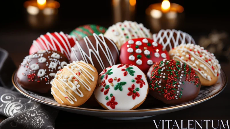 Festive Christmas Cookies Plate with Candles AI Image