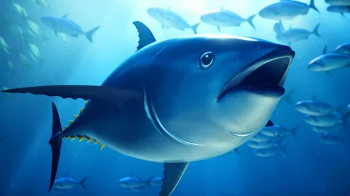 Graceful Bluefin Tuna Fish Swimming in Ocean