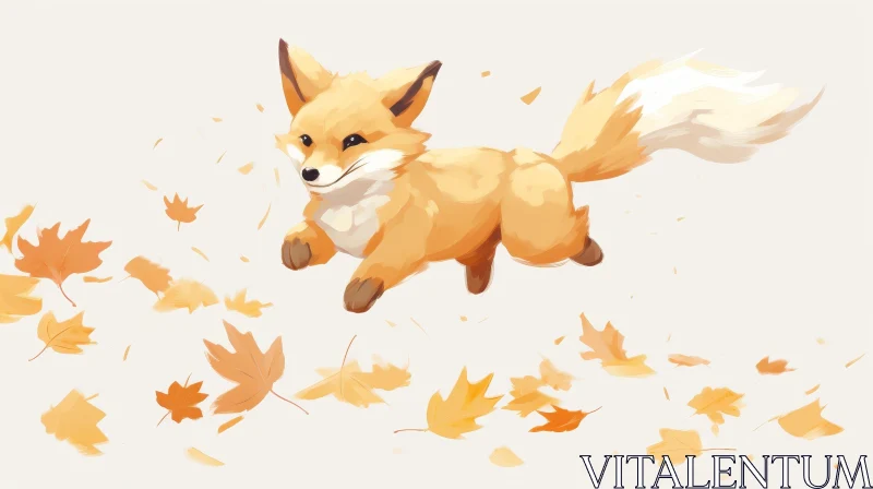 AI ART Joyful Cartoon Fox Jumping Over Autumn Leaves