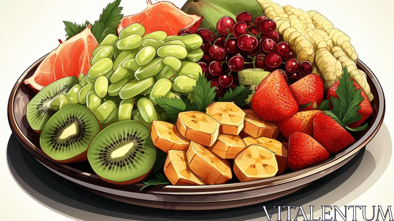 Plate of Fruit Digital Painting AI Image