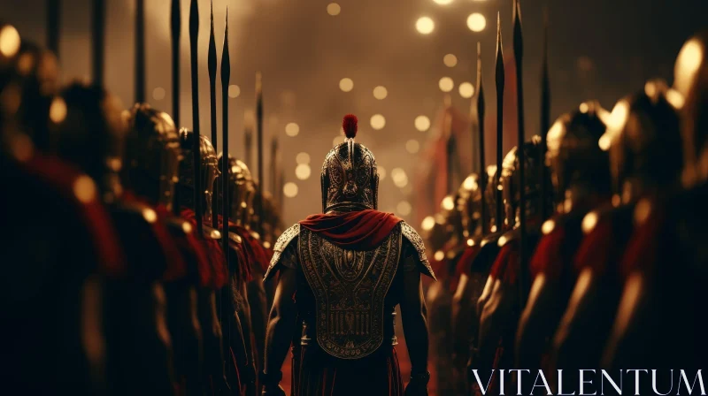 Roman Soldier and Army in Golden Armor AI Image