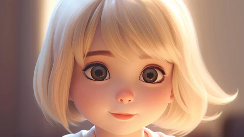 Young Girl 3D Rendering with Blonde Hair and Brown Eyes