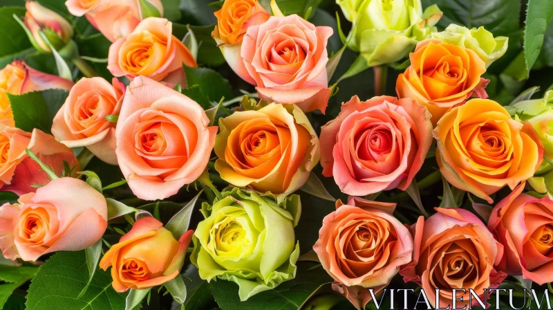 AI ART Bouquet of Orange and Pink Roses - Close-Up Floral Arrangement