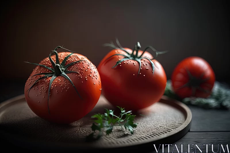 Captivating Still Life: Ripe Tomatoes on a Weathered Wooden Board AI Image