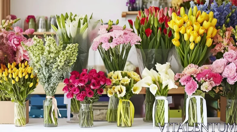 Exquisite Flower Arrangement in Glass Vases AI Image