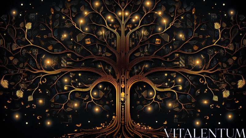 Golden Tree Digital Painting - Abstract Art AI Image