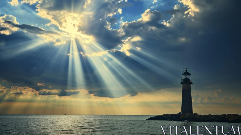 Majestic Lighthouse on Rocky Coastal Shore AI Image
