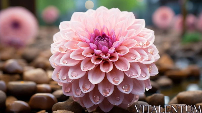 Pink Dahlia Flower with Water Droplets - Close-up Shot AI Image