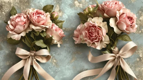 Pink Roses Bouquets Symmetrical Composition