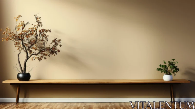 Serene 3D Rendering of a Wooden Bench in a Room AI Image