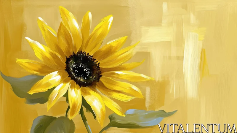 Sunflower Bloom Painting on Yellow Background AI Image