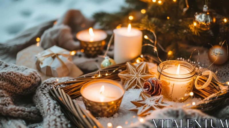 Warm Christmas Scene with Candles and Presents AI Image