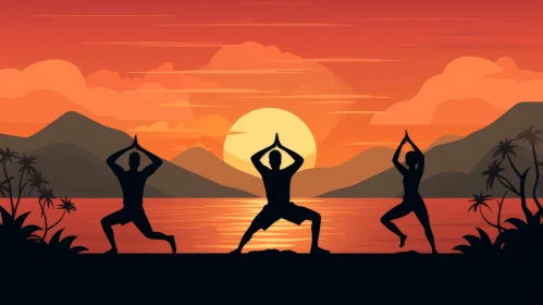 Yoga Beach Sunset Illustration | Serene Nature Scene