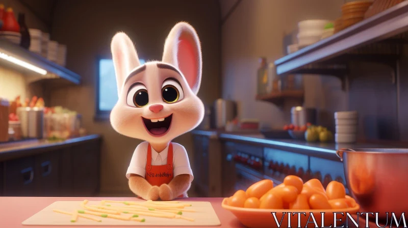Adorable Cartoon Rabbit Chef in Kitchen AI Image