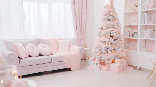 Christmas Decor: Cozy Living Room with Pink and White Theme