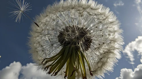 Dandelion Flower Close-up Against Blue Sky