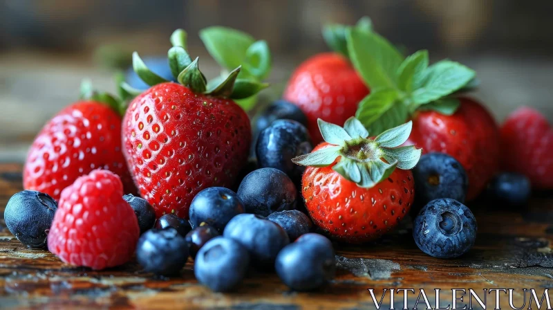 Delicious Berries on Wooden Table - Close-up Shot AI Image