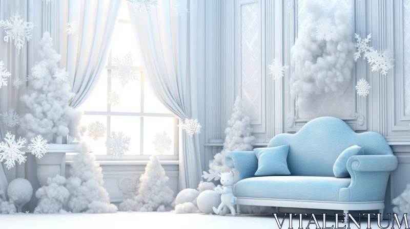 Festive Living Room 3D Rendering - Holiday Decor Inspiration AI Image