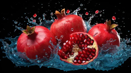 Ripe Pomegranates with Water Splash - Food Photography
