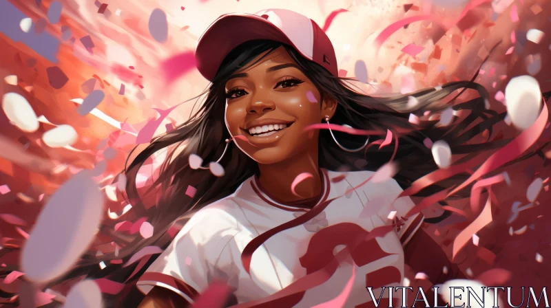 Smiling African-American Woman Portrait in Baseball Cap AI Image