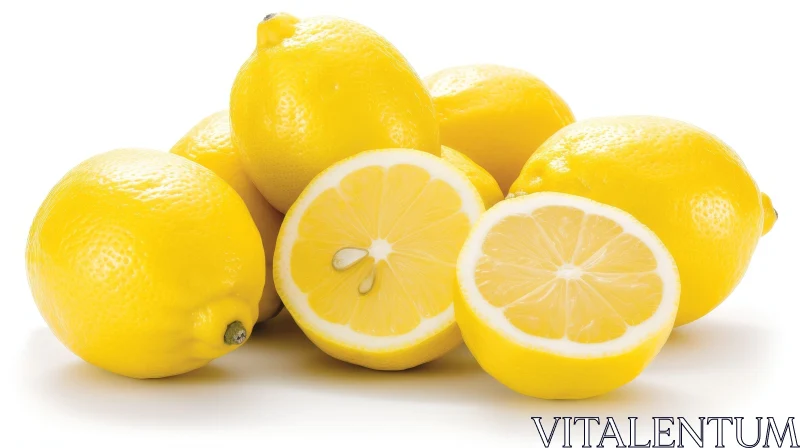 Bright Yellow Lemons on White Background AI Image