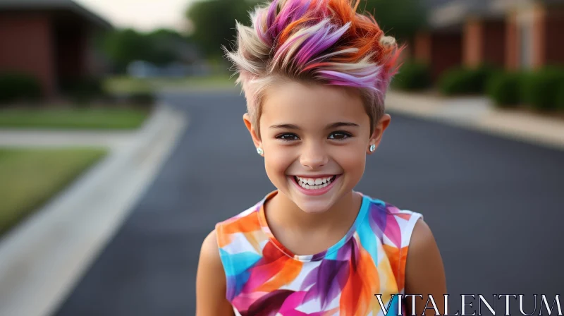 Cheerful Young Girl with Colorful Haircut AI Image